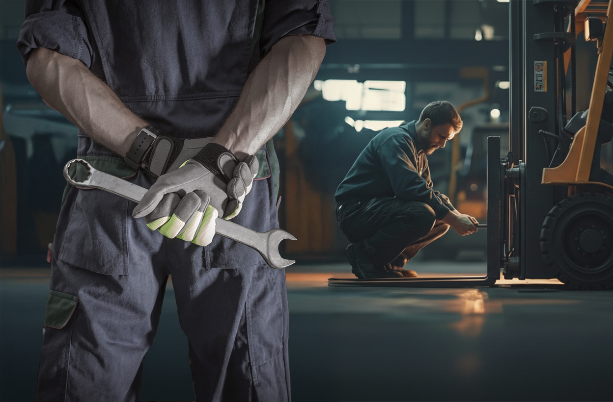 Mabo-technieker aan het werk op een heftruck